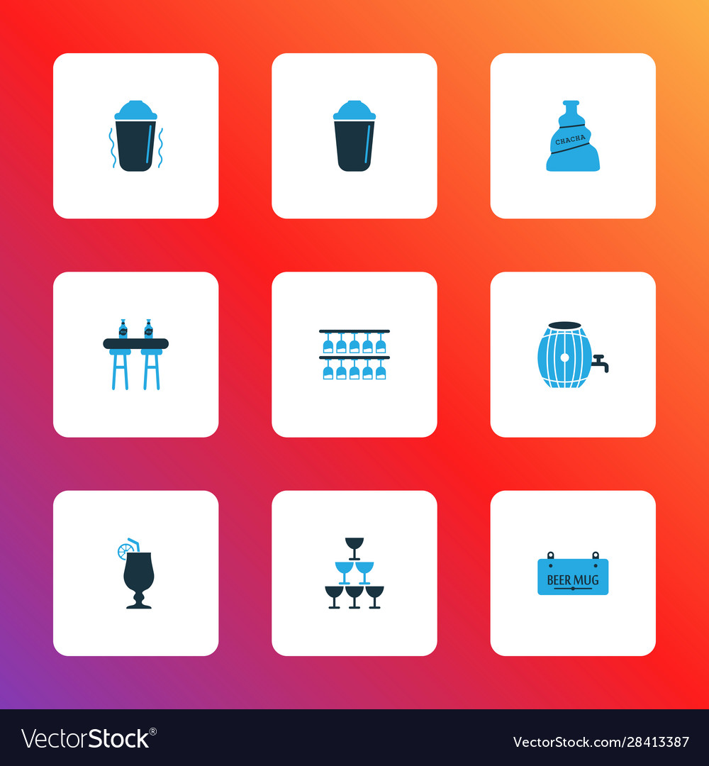 Drink icons colored set with bar counter glasses