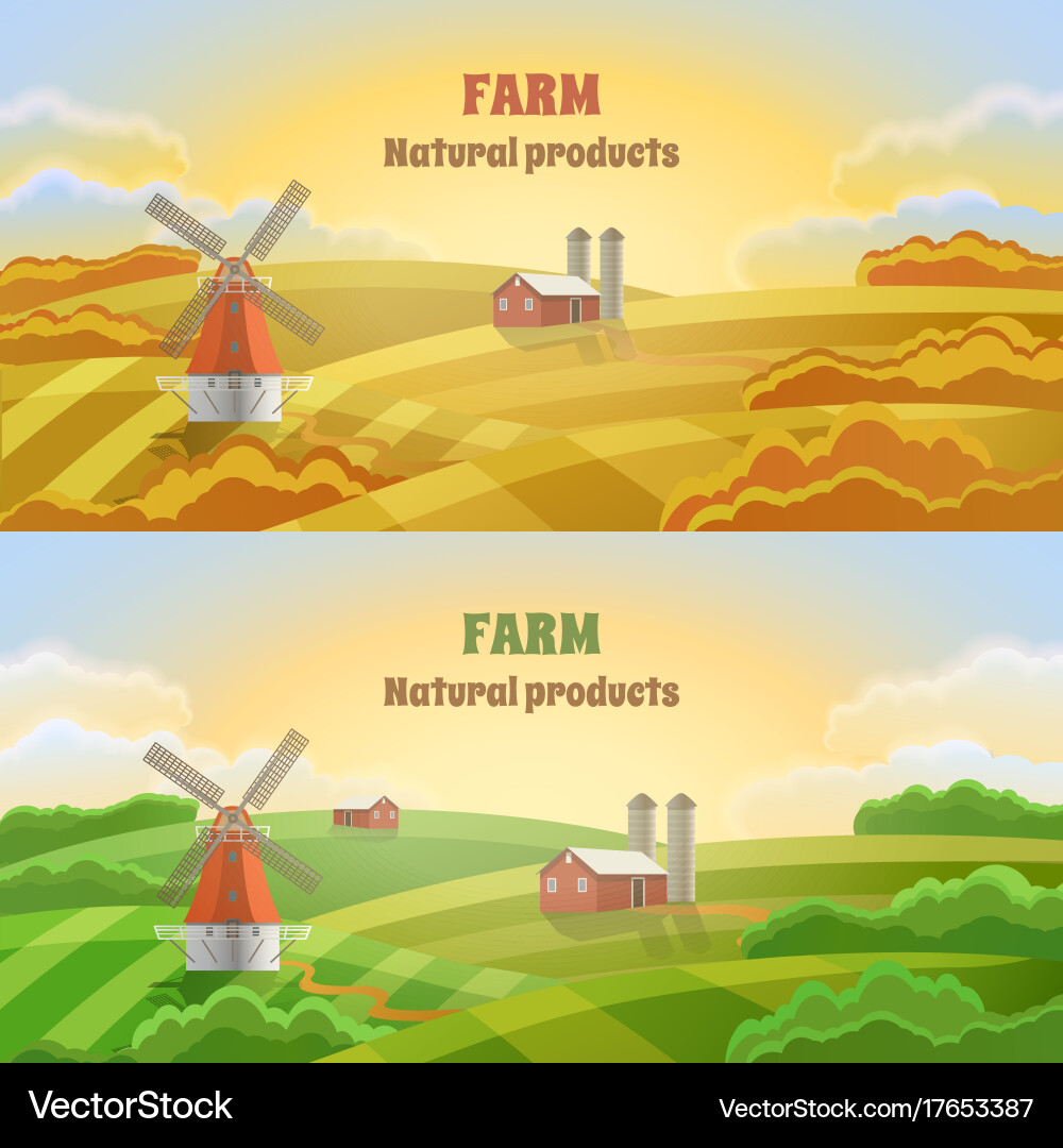 Farm green fields rural landscape with a mill Vector Image