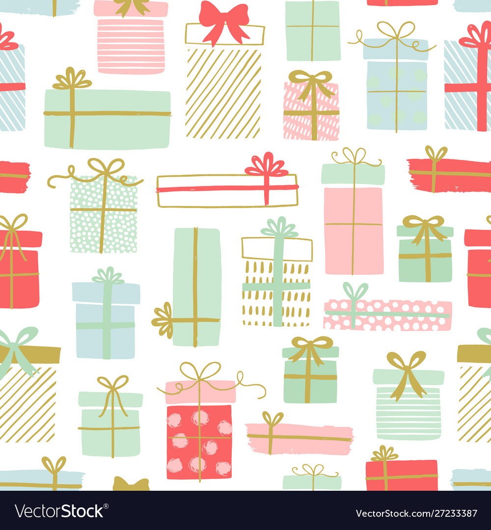 Presents pattern in hand drawn doodle style Vector Image