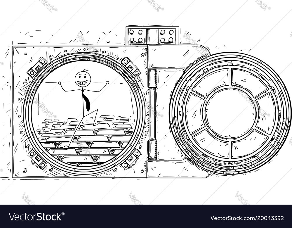 Cartoon drawing open vault door with gold bars Vector Image