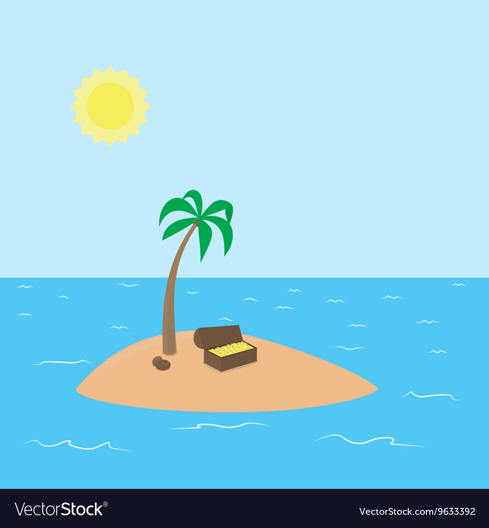 Cartoon Treasure Island with palm chest full of Vector Image