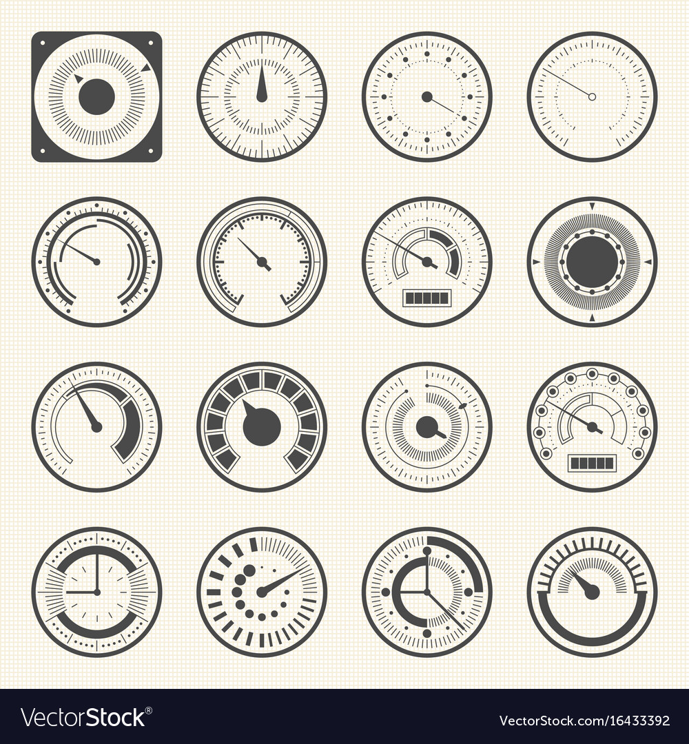 Circular meter collection round gauge icons set Vector Image