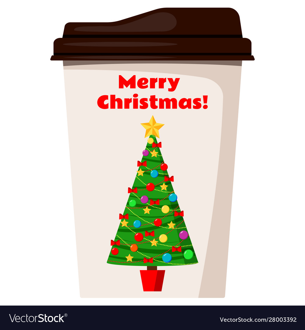 Coffee Or Tea Cup Decorated With Christmas Tree Vector Image