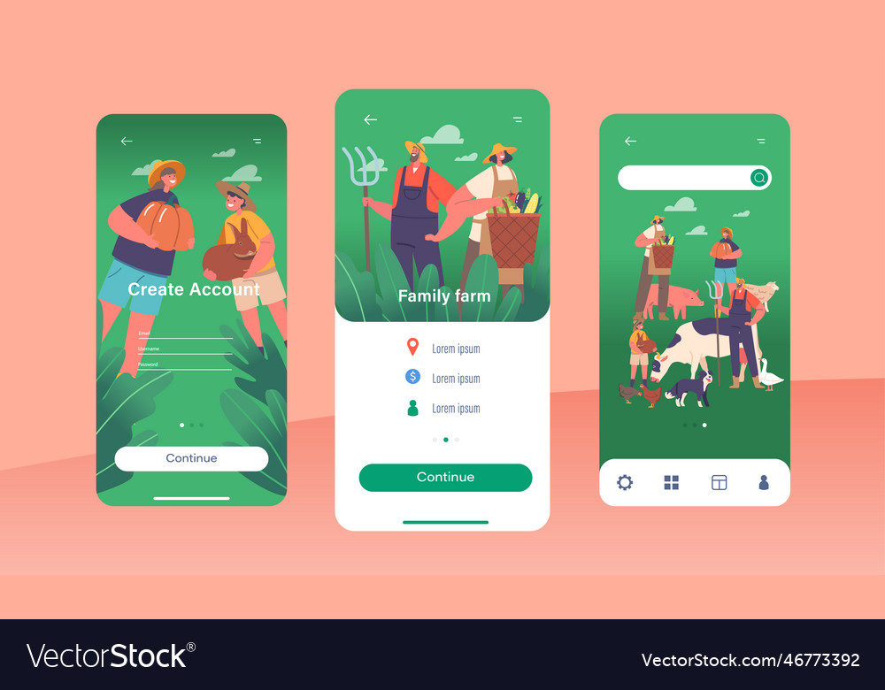 Family farm mobile app page onboard screen Vector Image