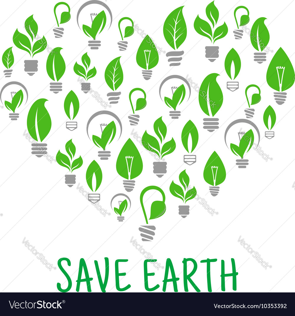 Save earth green leaf energy poster Royalty Free Vector