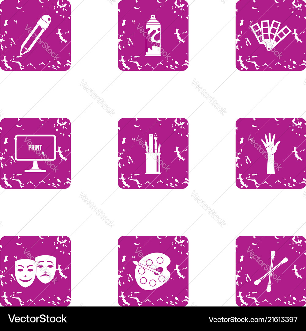 Cyberattack icons set grunge style Royalty Free Vector Image