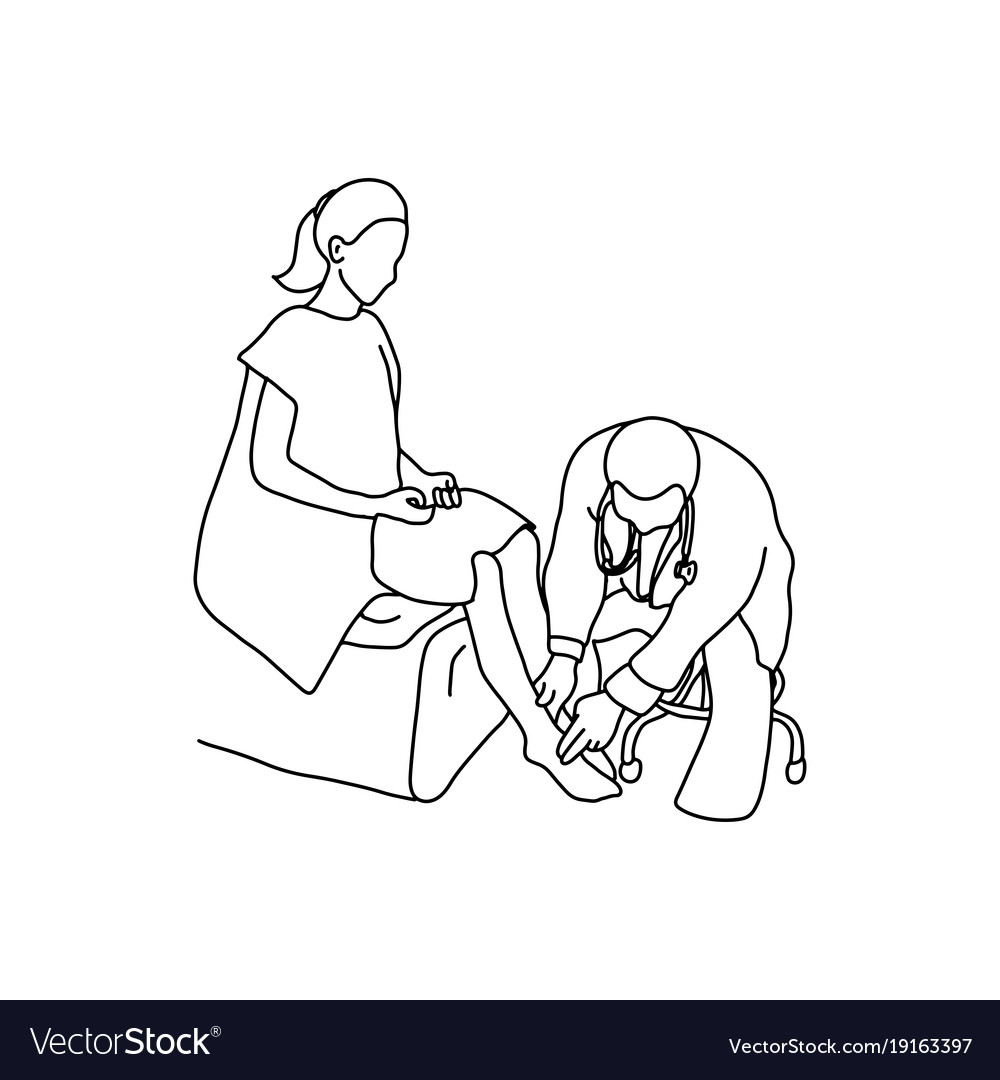 Doctor examining foot muscle of female patient Vector Image