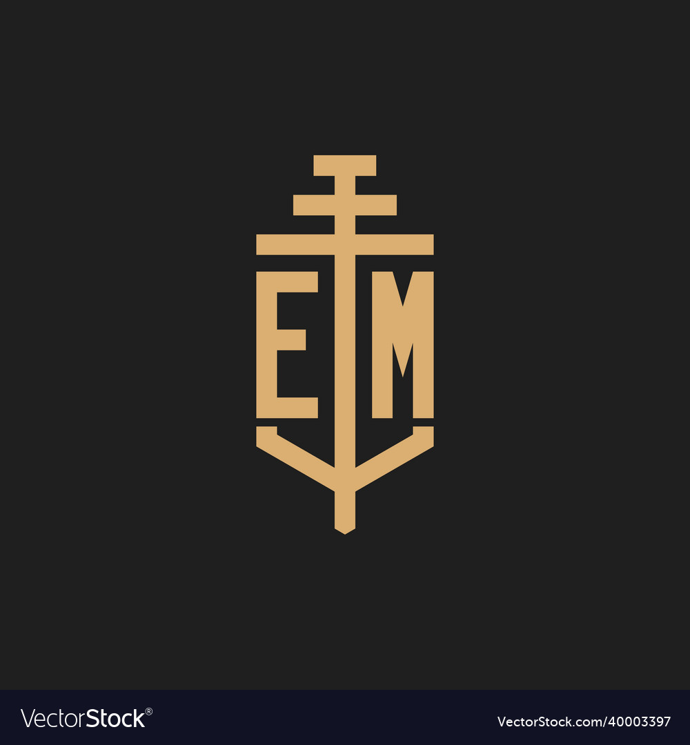 Em initial logo monogram with pillar icon design