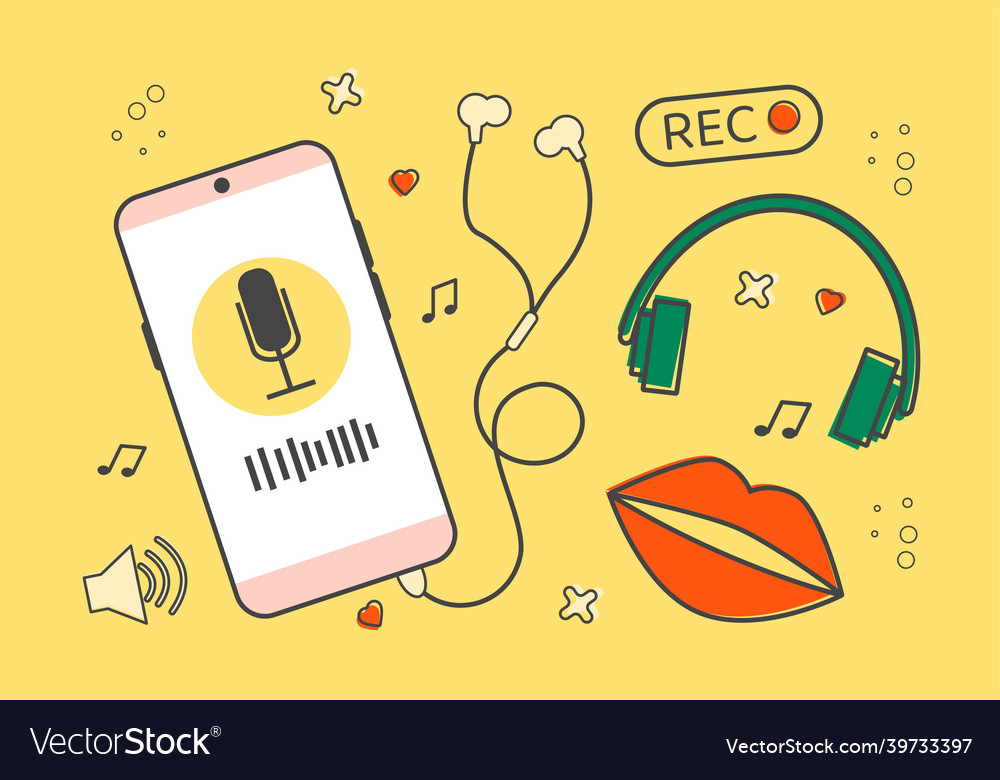 Podcast recording and listening concept vector image Podcast recording and listening concept