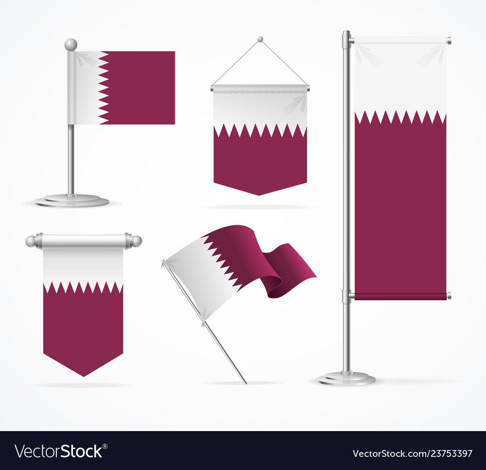 Realistic 3d detailed qatar flag banner set