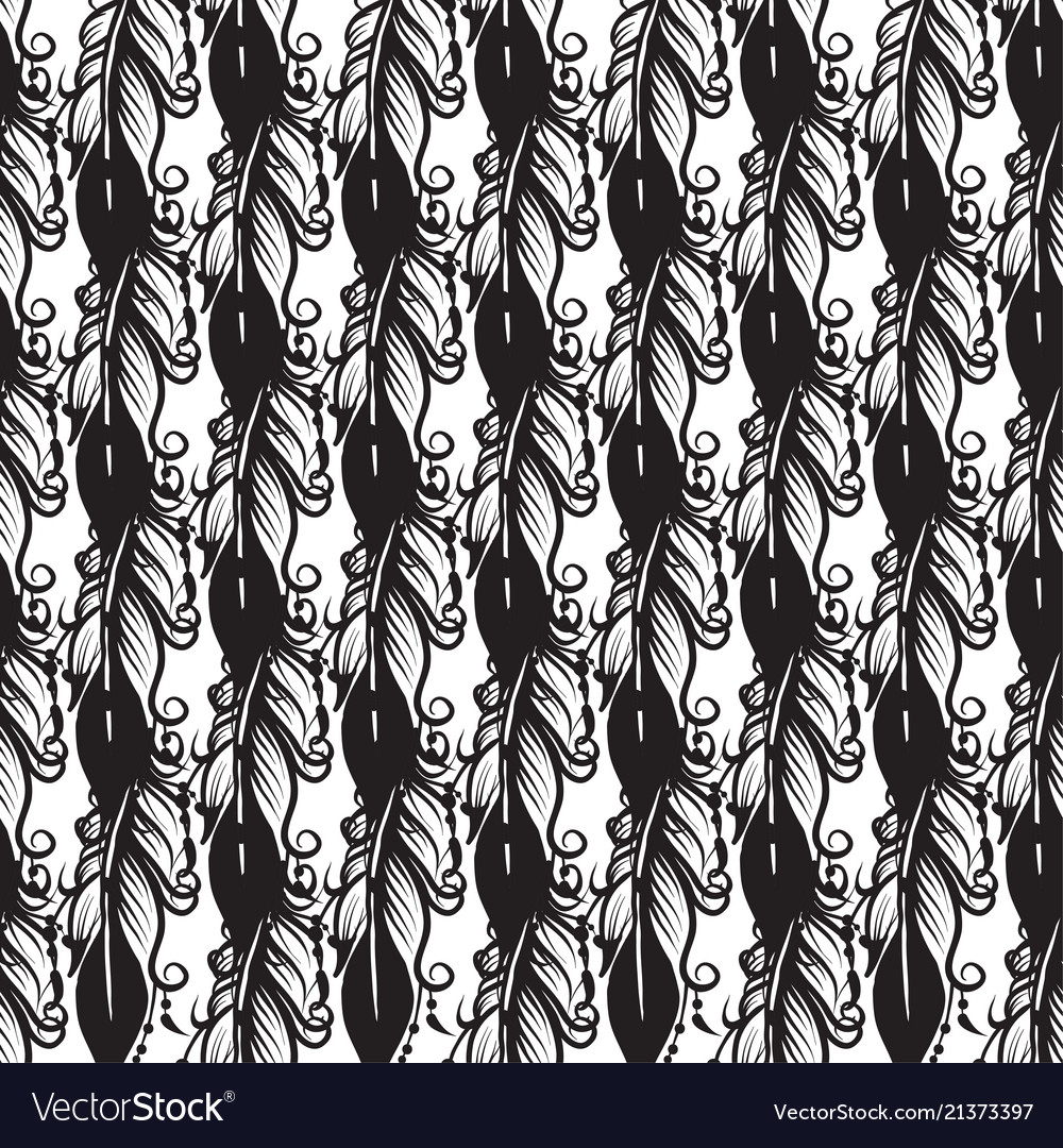 Seamless pattern with drawing of feathers