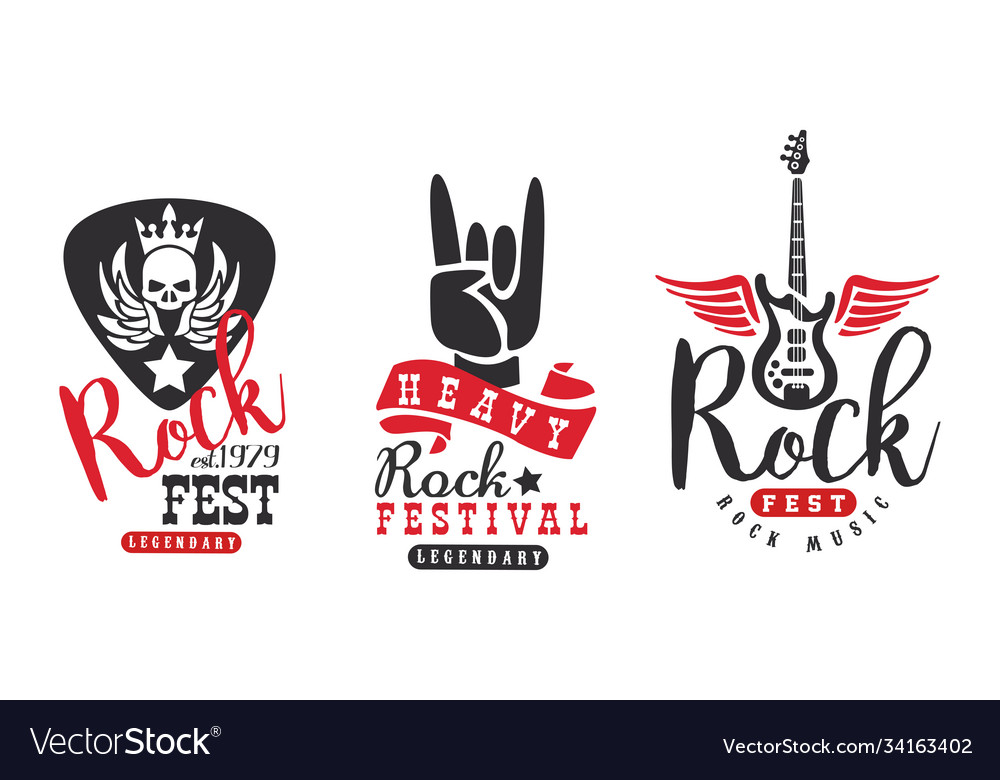 Legendary rock fest logo templates set heavy