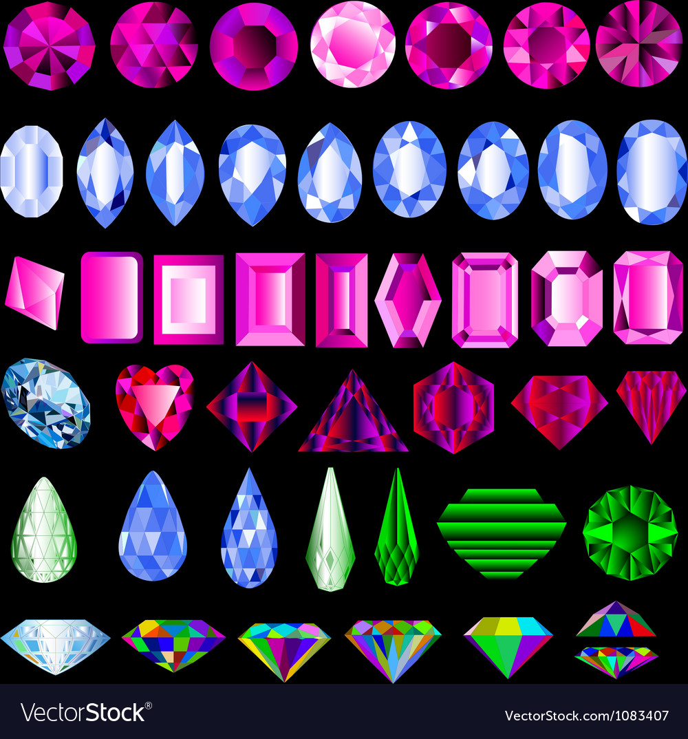 A set precious stones different cut Royalty Free Vector