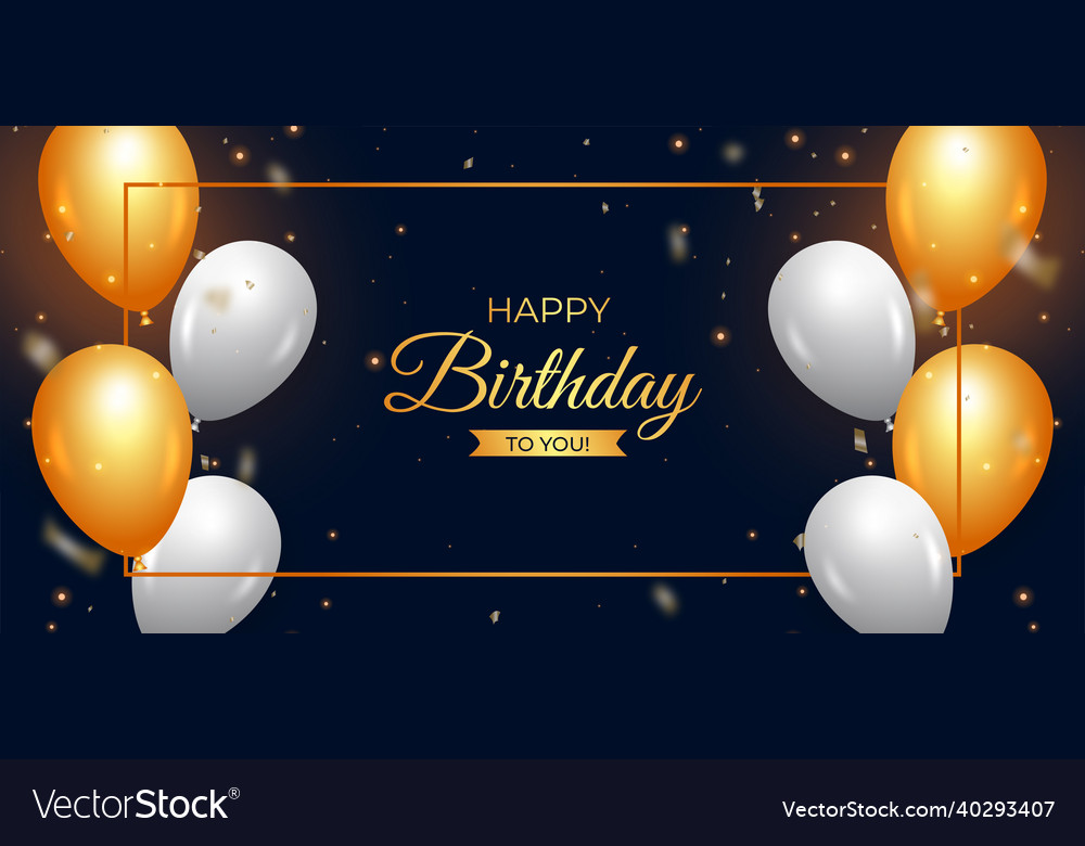 Birthday banner with golden and white balloons Vector Image