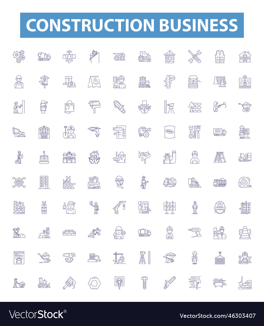 Construction business line icons signs set