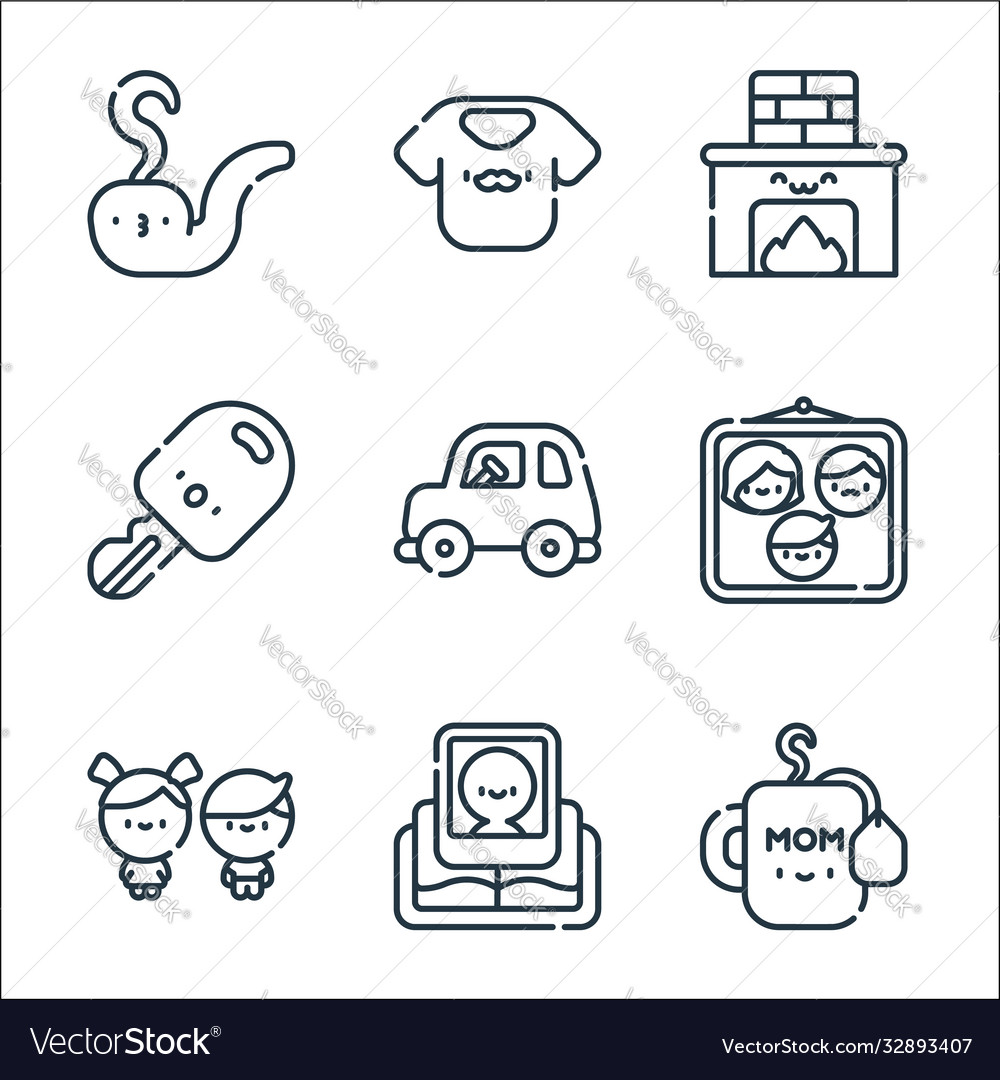 Family line icons linear set quality