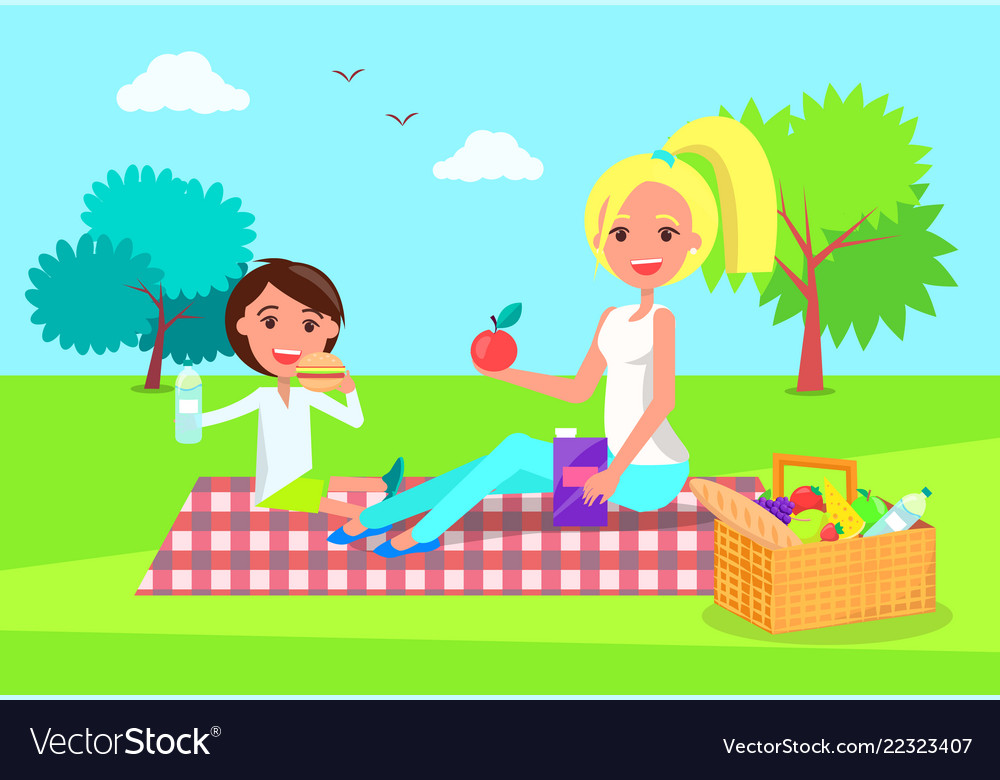 Picnic mother and daughter Royalty Free Vector Image