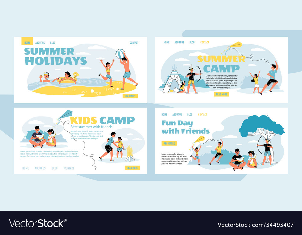 Summer holiday pastime in camp landing page set