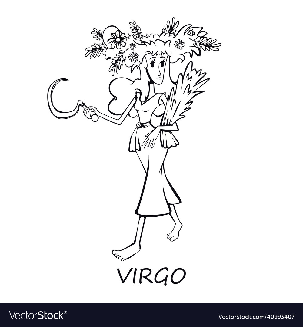 Virgo zodiac sign woman outline cartoon girl