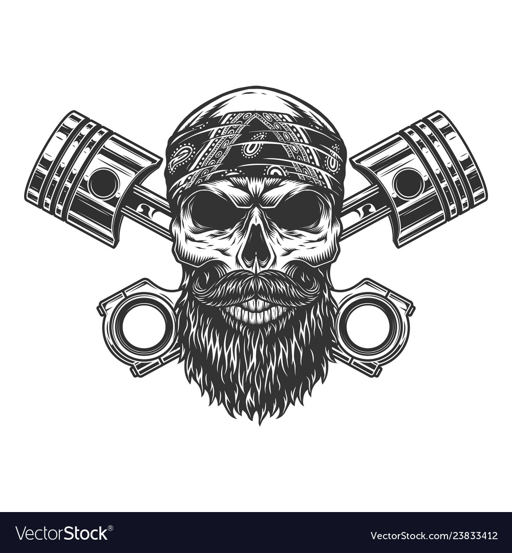 Bearded and mustached biker skull Royalty Free Vector Image