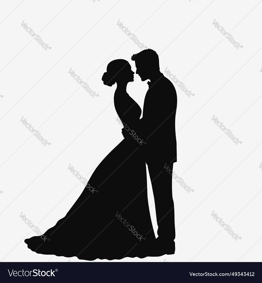 Bride and groom black silhouette Royalty Free Vector Image