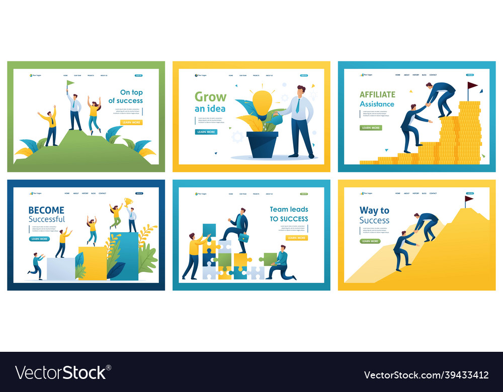 Collection of landing pages businessmen achieve vector image Collection of landing pages businessmen achieve
