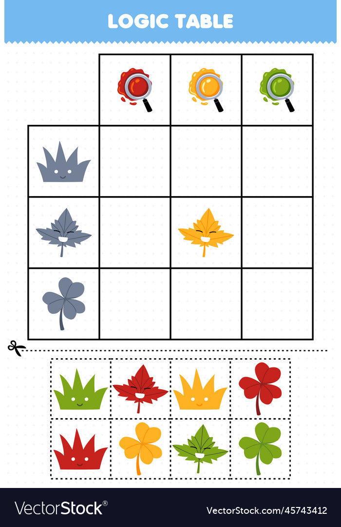 Education game for children logic table cartoon Vector Image