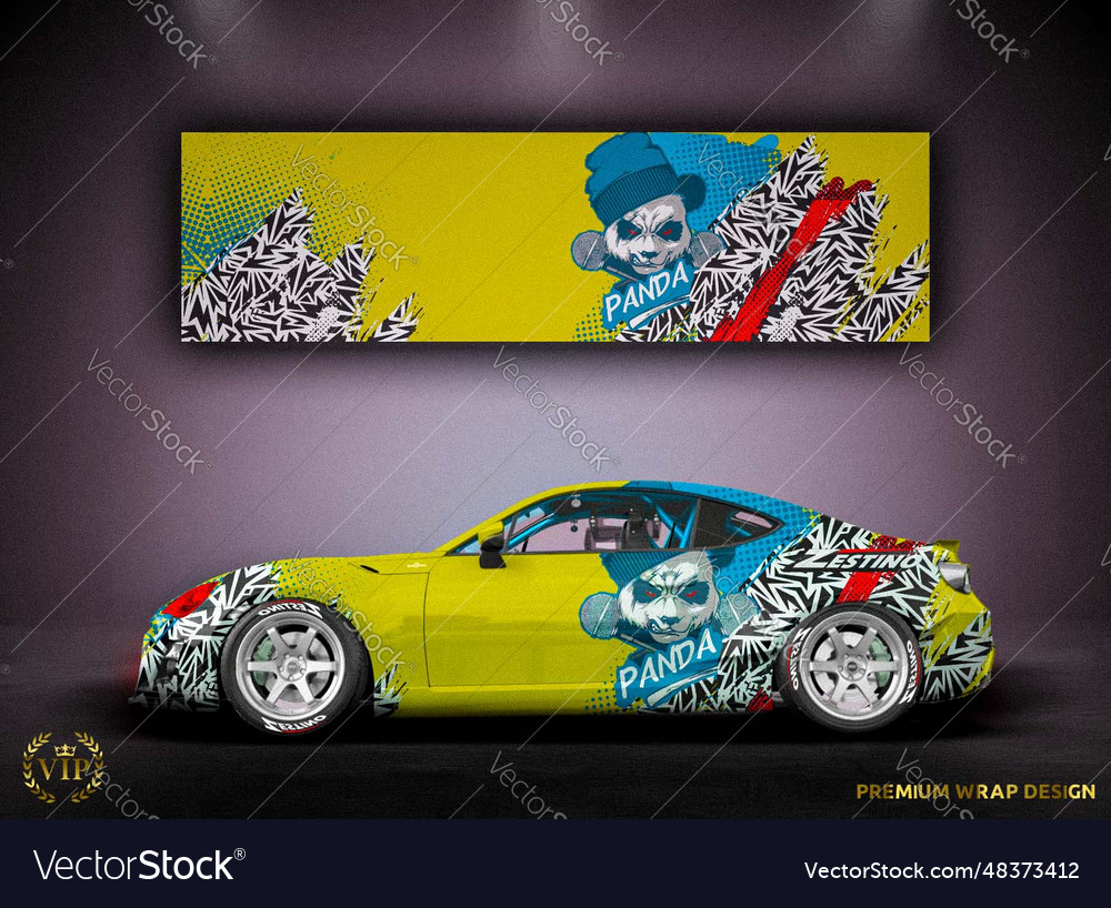 Premium Drift Panda Wrap Design Custom Livery Vector Image