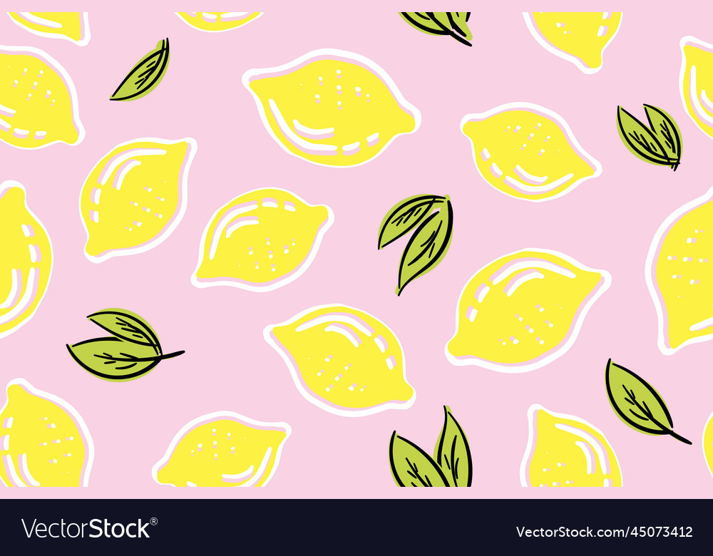 Tropical seamless pattern with yellow lemons