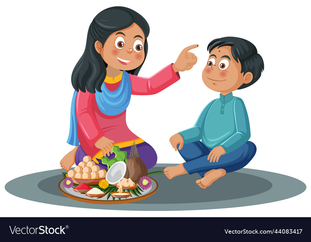 Bhai dooj ceremony with cartoon character Vector Image