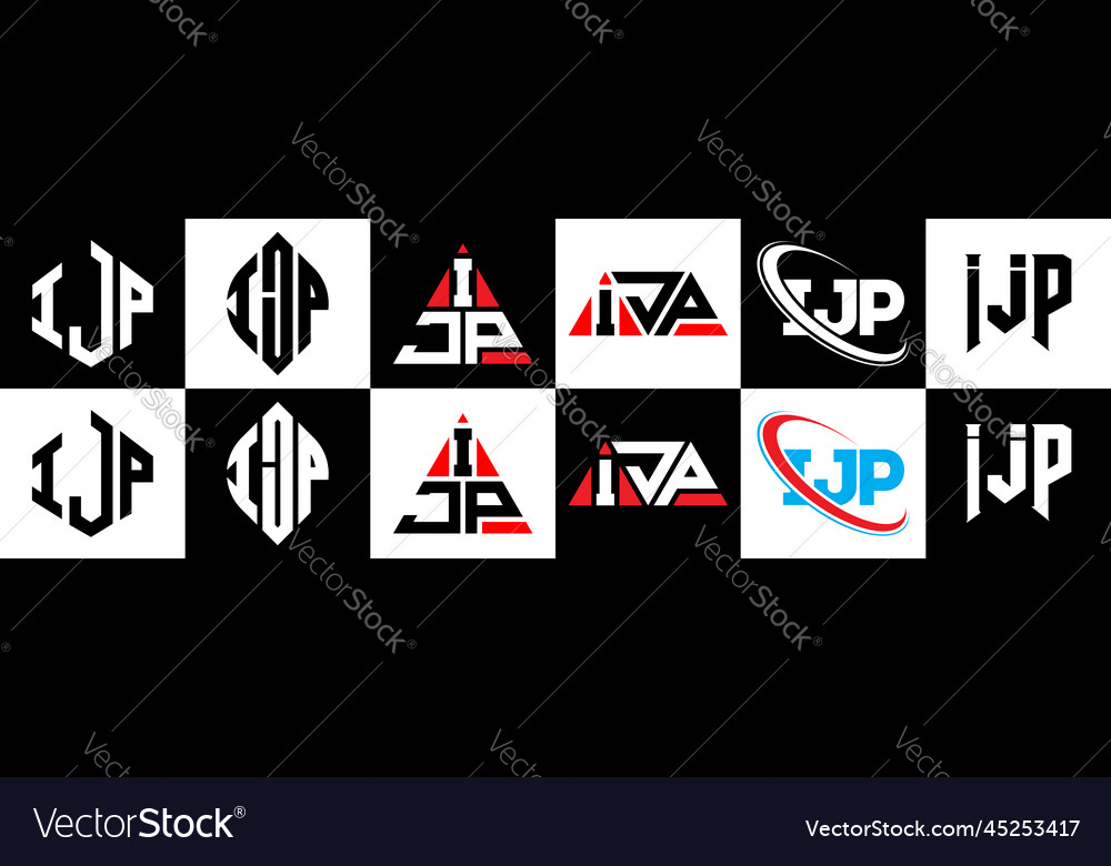 Ijp letter logo design in six style polygon