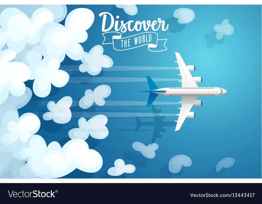 passenger plane flying above clouds travel poster vector image