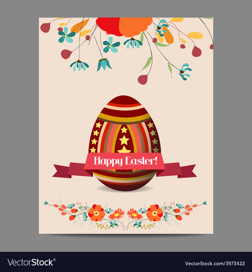 Easter egg invitation card with label and floral Vector Image