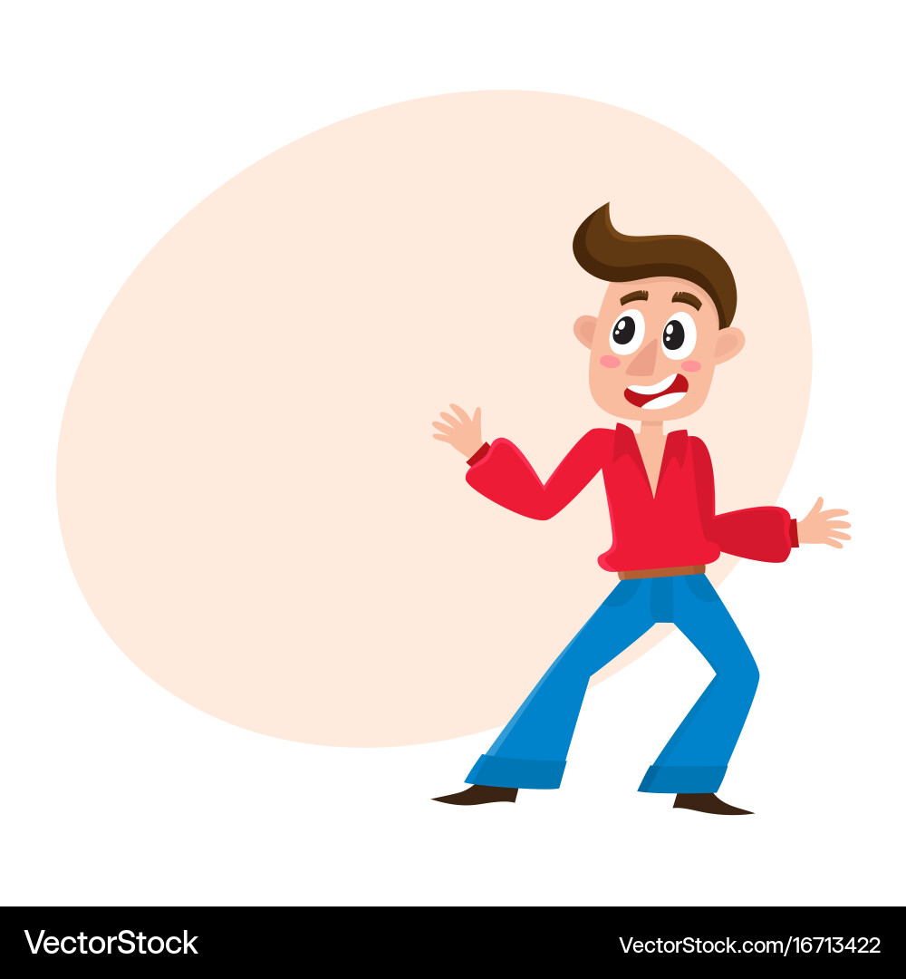 Man With Forelock Dancing At Disco Party In Flare Vector Image