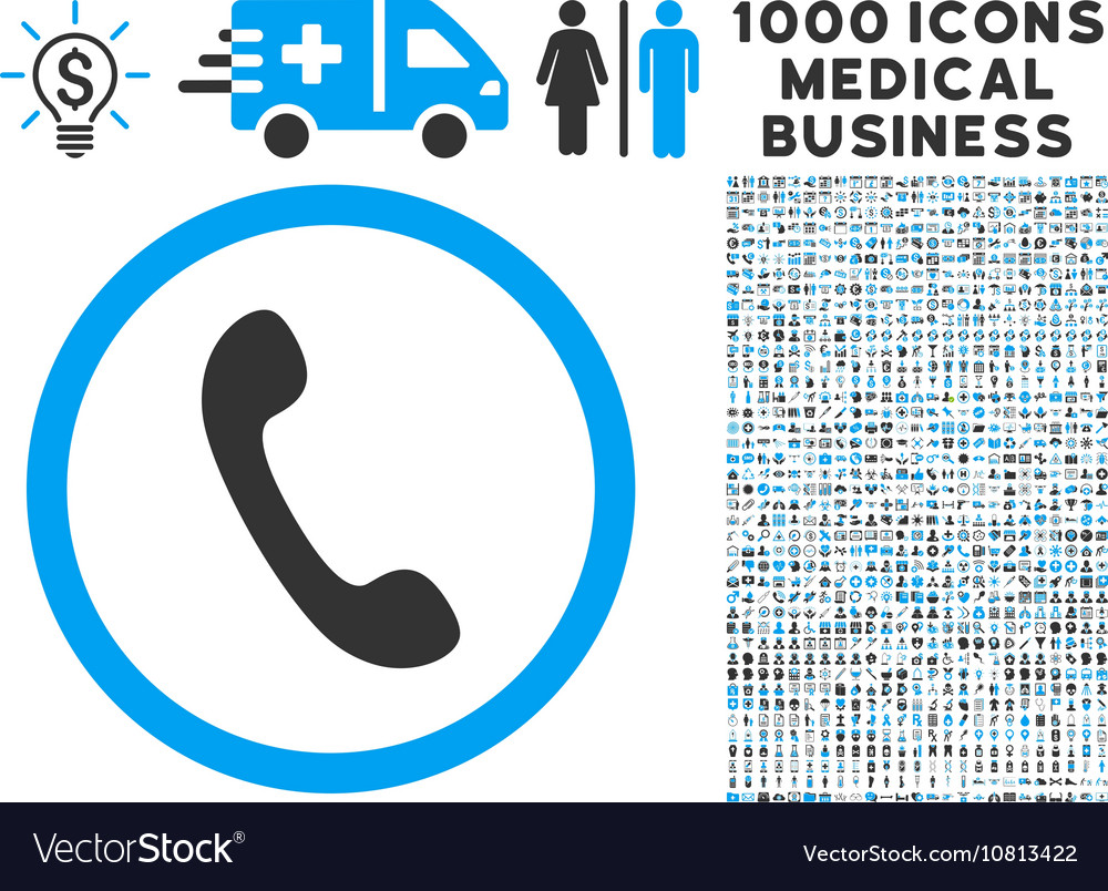 Phone icon with 1000 medical business pictograms