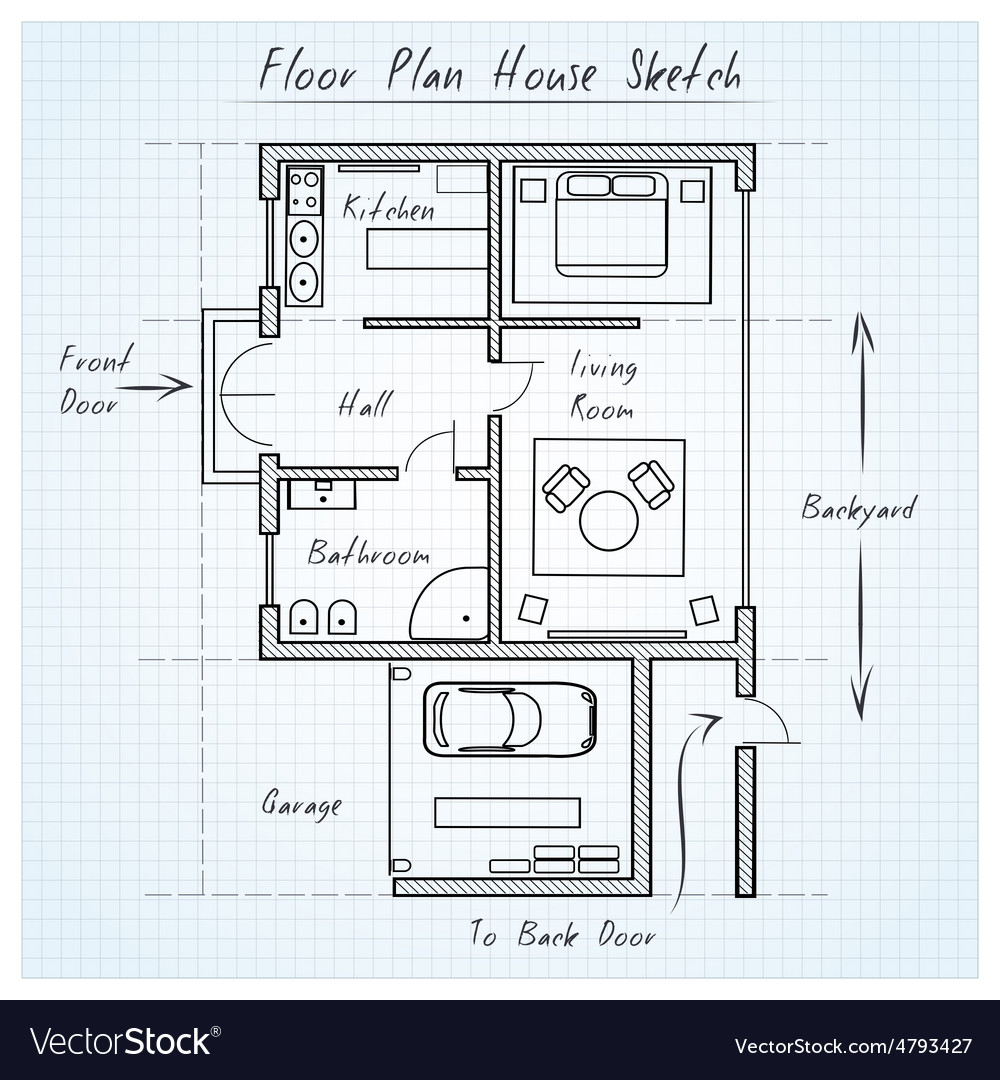 Floor plan house sketch Royalty Free Vector Image