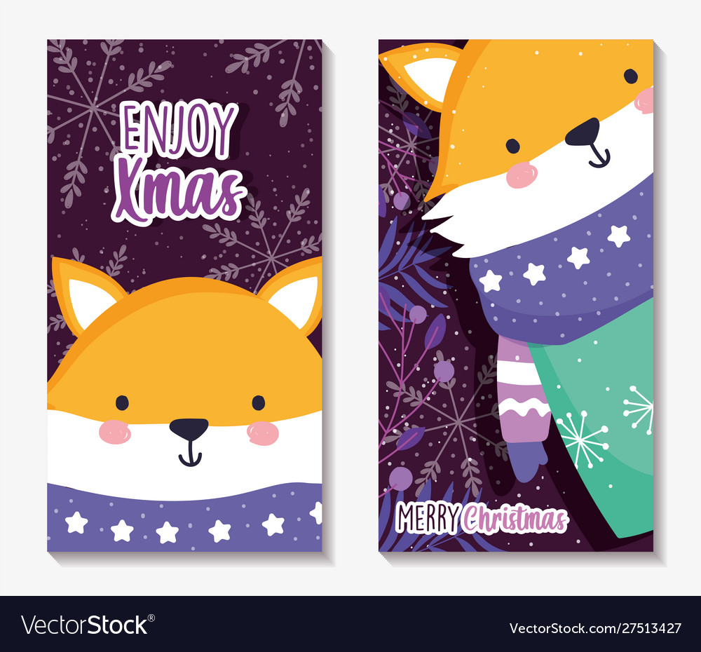 Fox with scarf and sweater merry christmas cards