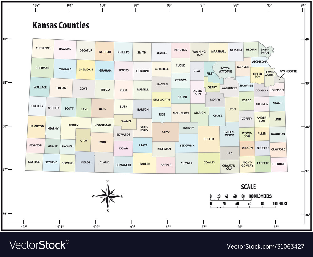 Kansas state outline administrative map Royalty Free Vector