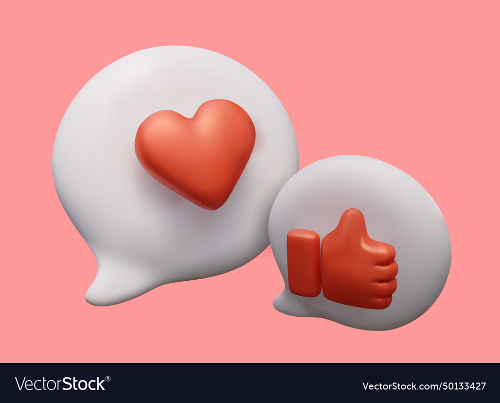 Speech bubble with heart sign thumb up realistic