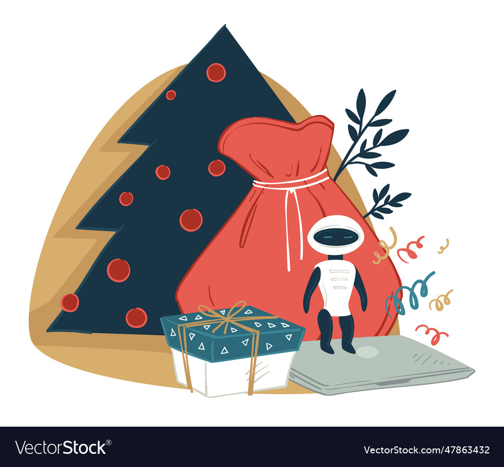 Bag with presents for year holiday Royalty Free Vector Image