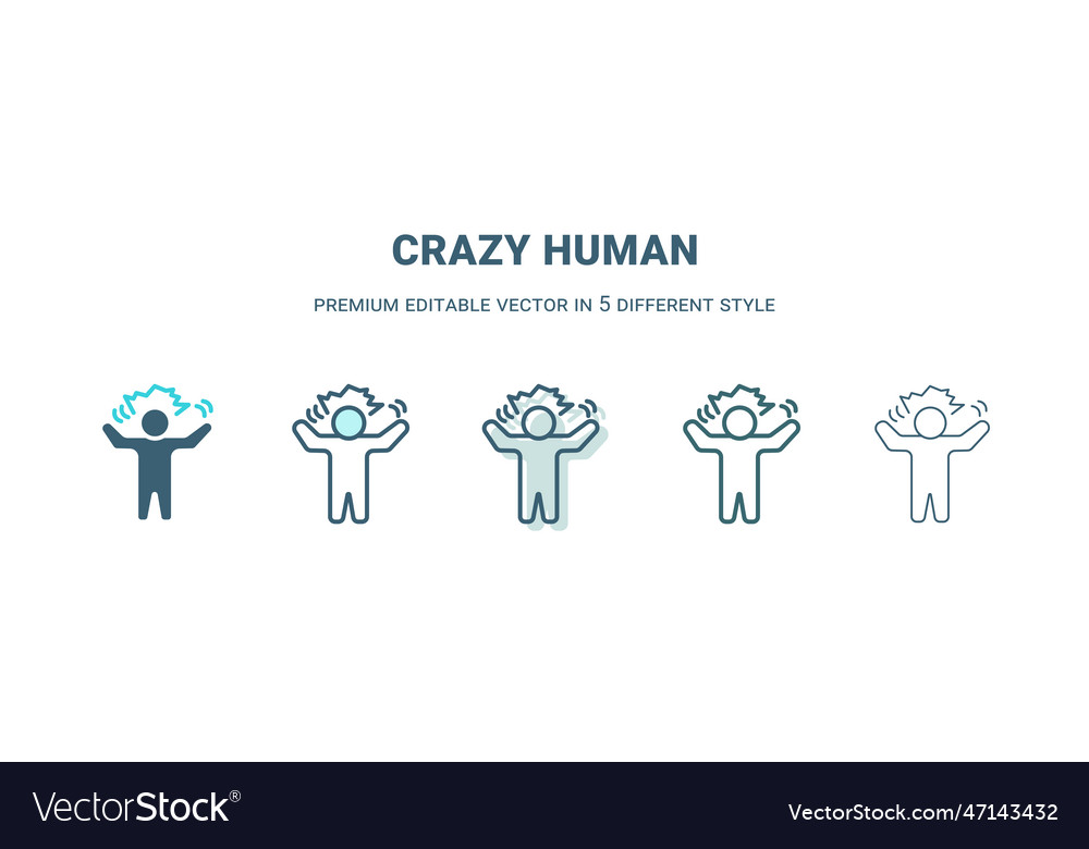 Crazy human icon in 5 different style outline