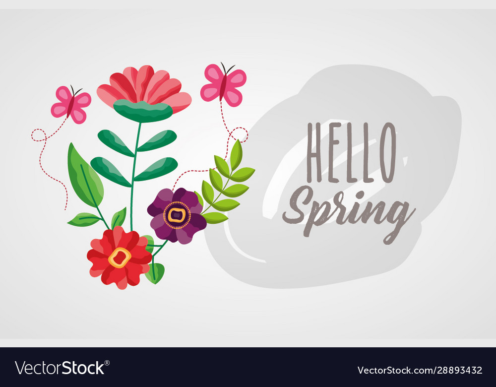 Hello spring poster with floral decoration