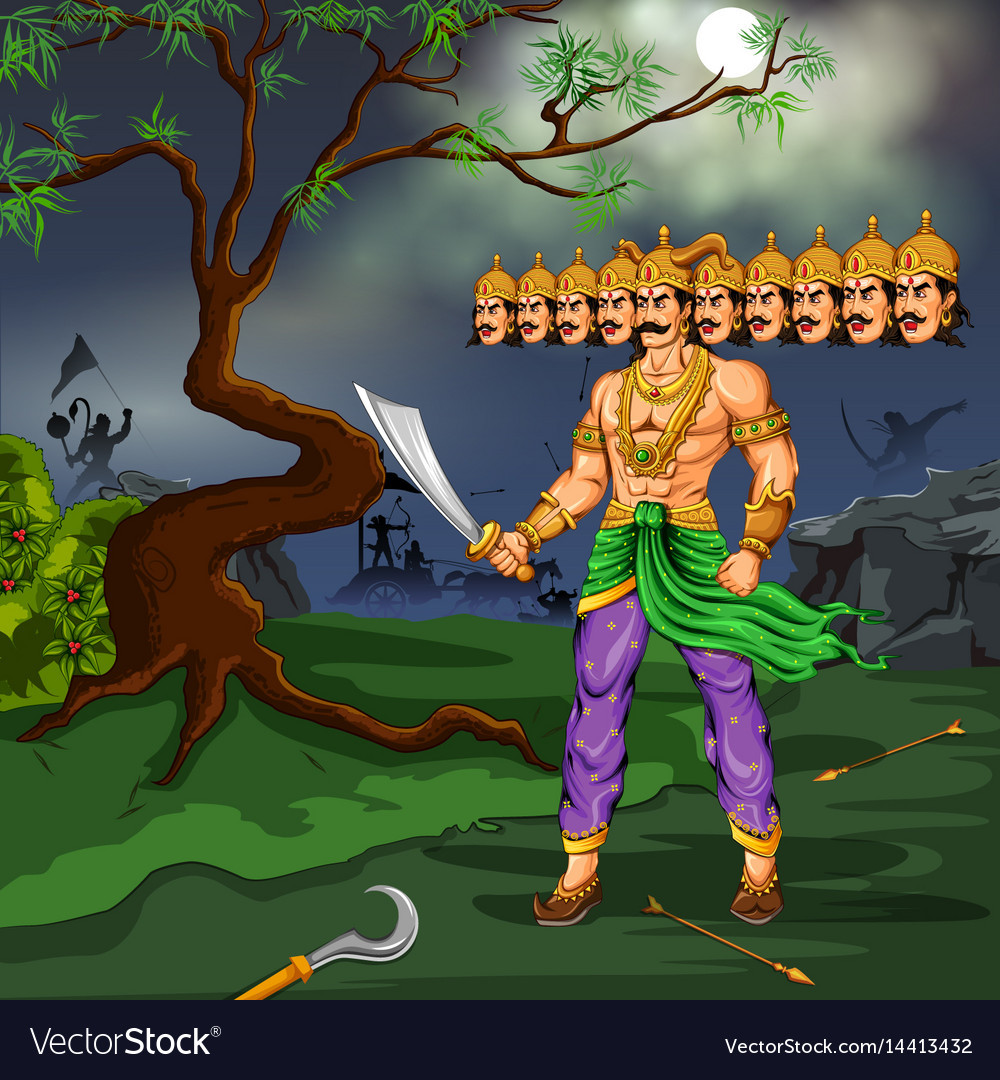 Ravana with ten heads for dussehra Royalty Free Vector Image