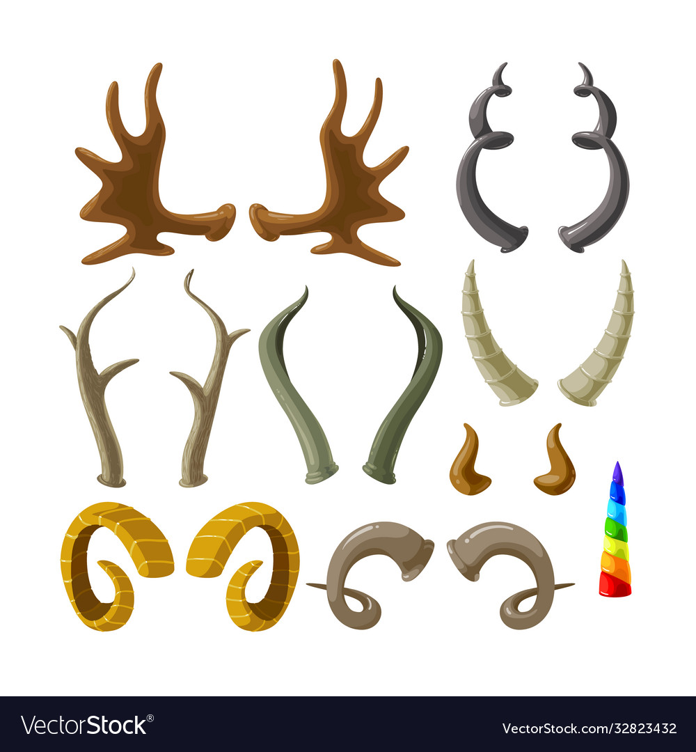 Set animal horns isolated on white background Vector Image