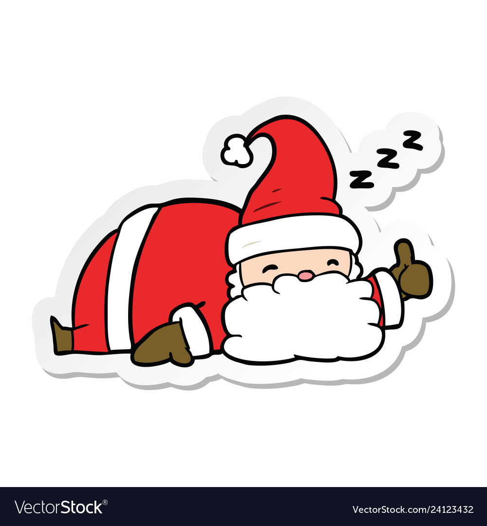 Sticker of a cartoon sleepy santa