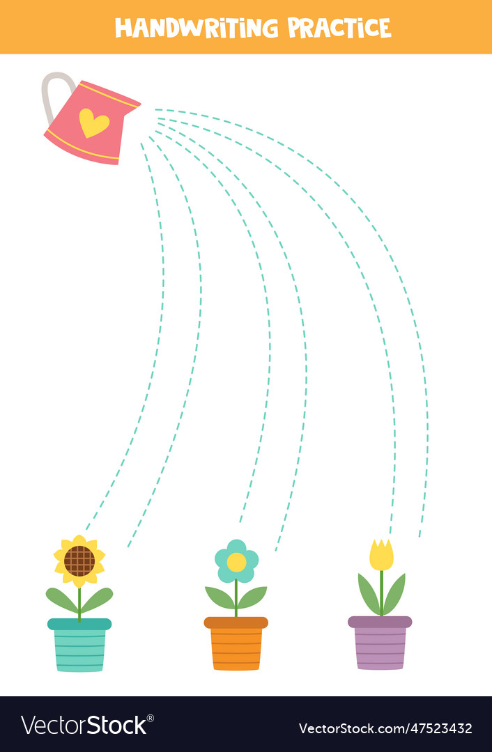 Tracing lines for kids watering pot and flowerpots