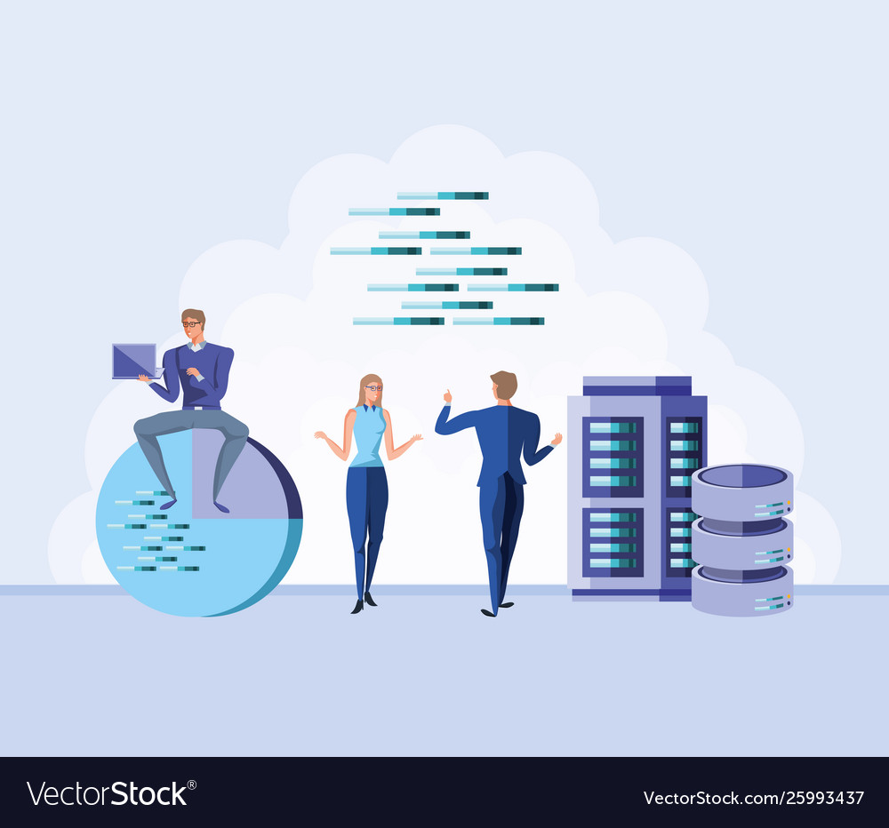 Avatars woman man and big data design Royalty Free Vector