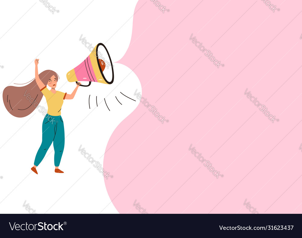 Woman shouting in loudspeaker marketing