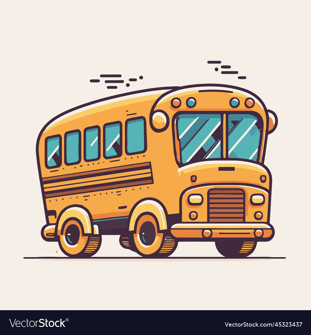 Yellow school bus flat color icon logo Royalty Free Vector