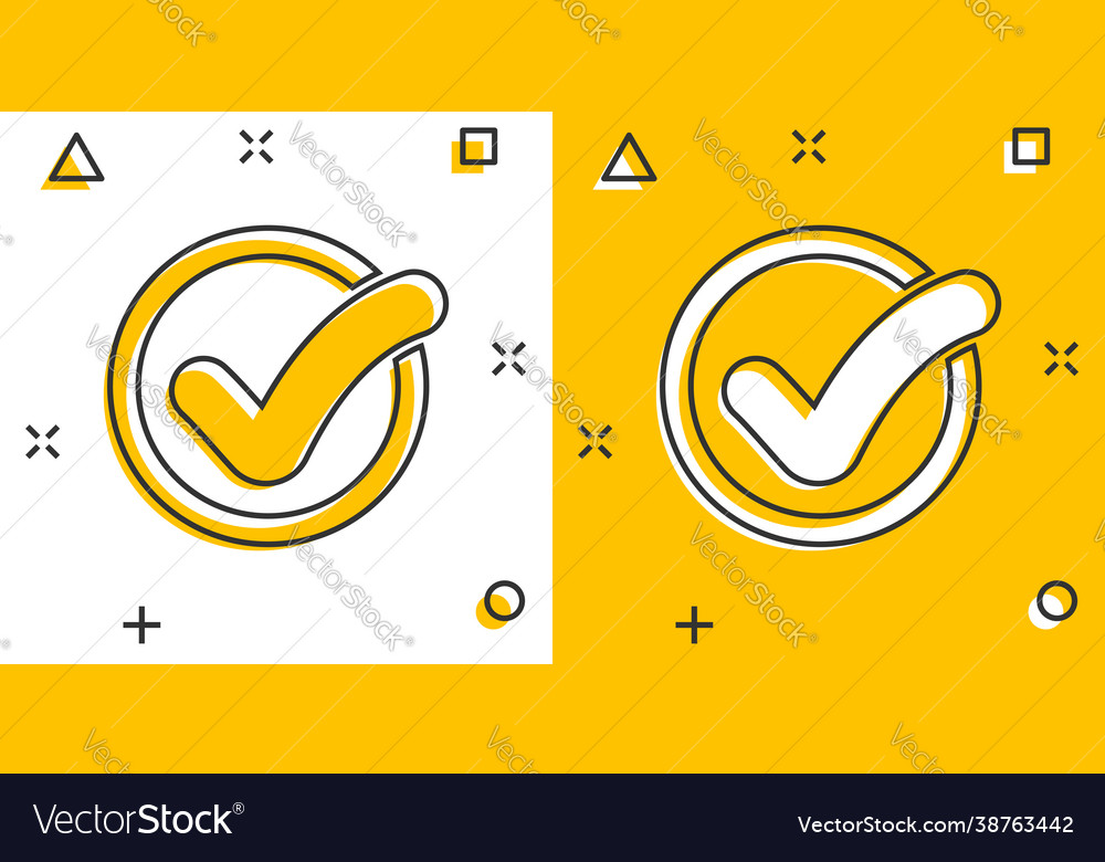 Cartoon check mark icon in comic style approved Vector Image Cartoon check mark icon in comic style approved Vector Image
